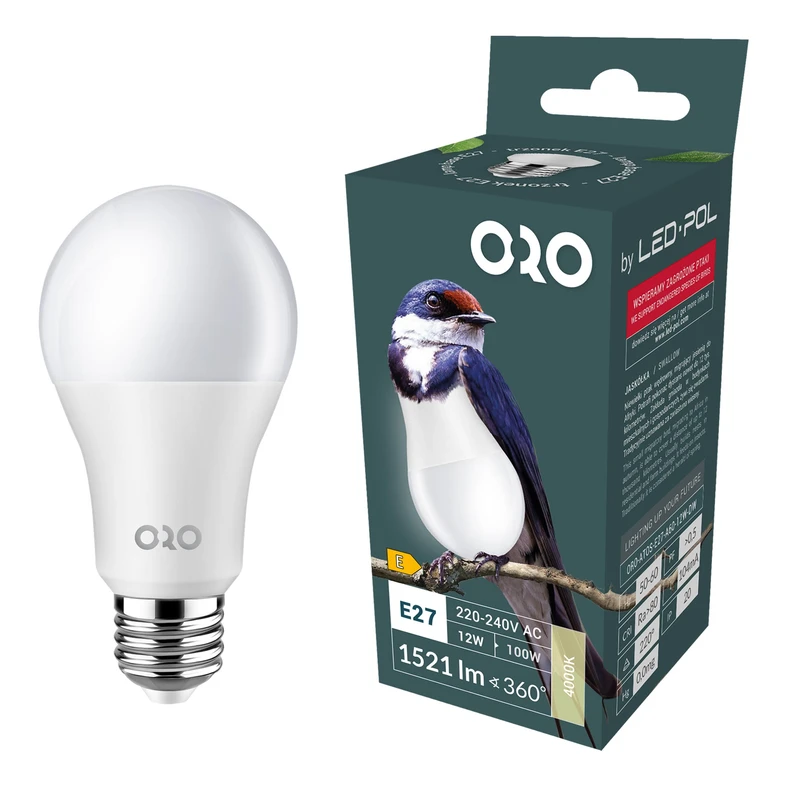 LED žiarovka E27 12W neutrálna farba ORO-ATOS-E27-A60-12W-DW