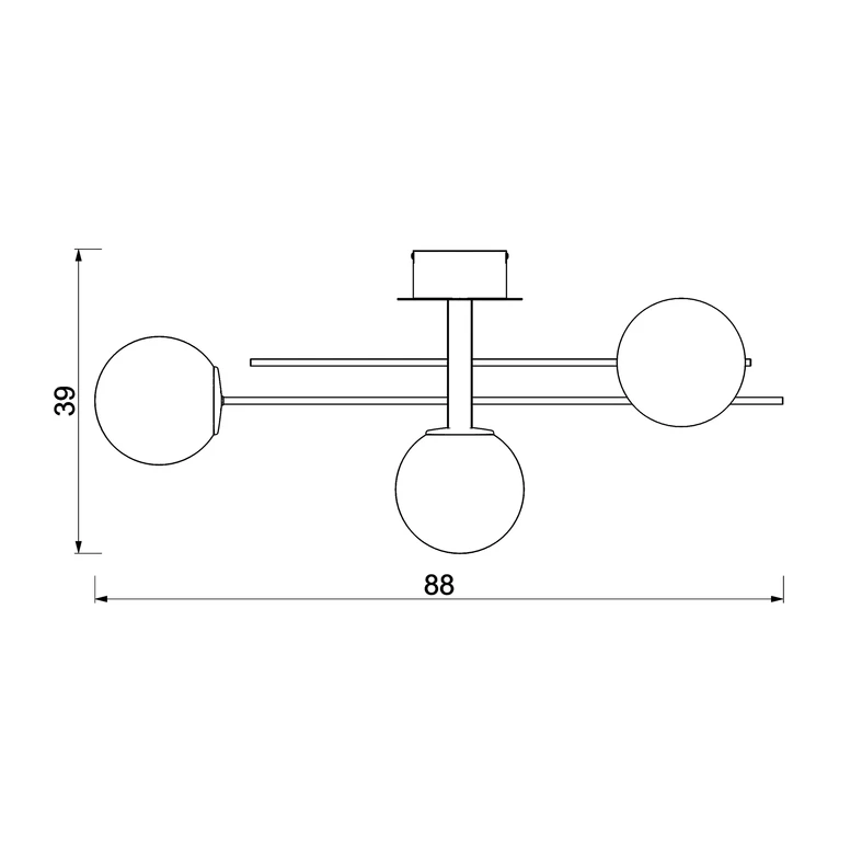 Lampa sufitowa 3 klosze kule czarno-złota SATELIT III - wymiary.