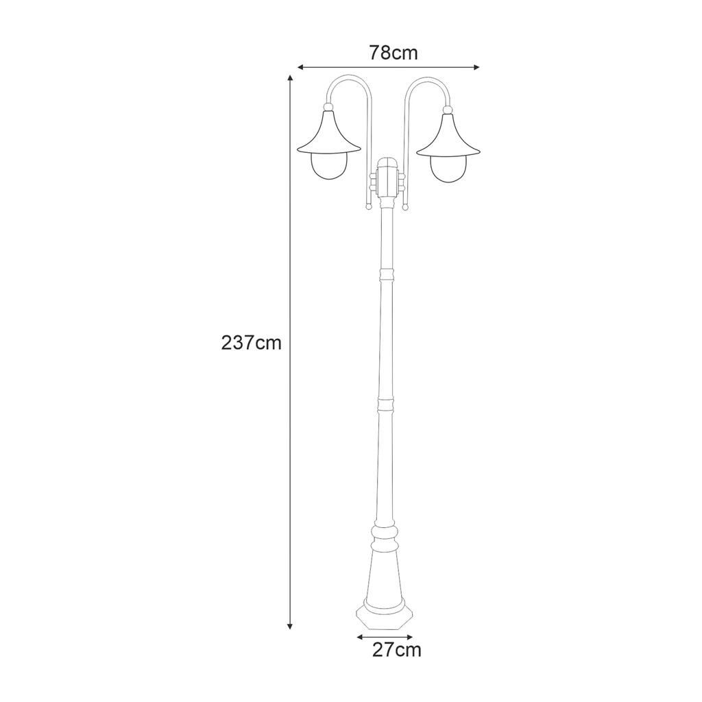 Lampa zewnętrzna outdoor wysoka 2-ramienna czarna BOSTON - wymiary.