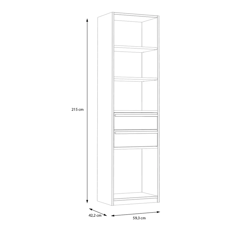 Knižnica s policami a zásuvkami S-ROOM 59,4 cm