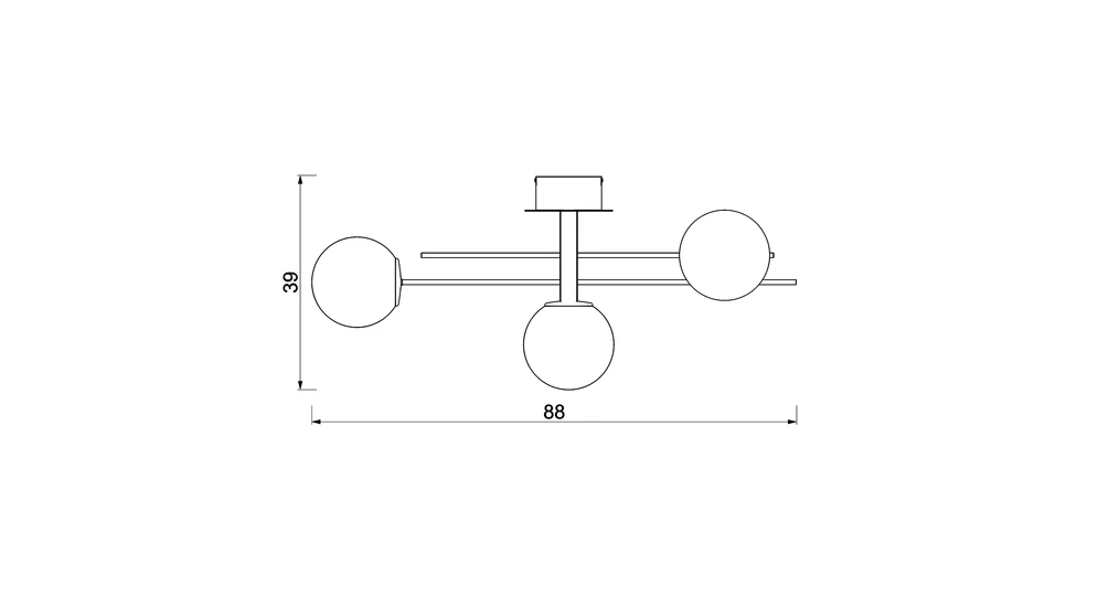 Lampa sufitowa 3 klosze kule czarno-złota SATELIT III - wymiary.